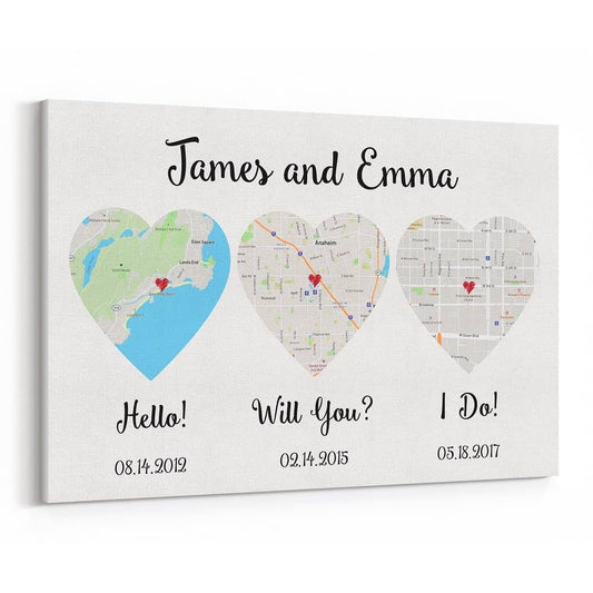 – Will You – I Do – Custom Map Canvas Print - Personalized Valentine Gifts | 365canvas