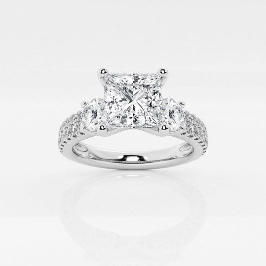 1 1/2 Ctw Princess Lab Grown Diamond Engagement Ring With Double Row Side Accents Platinum Fg