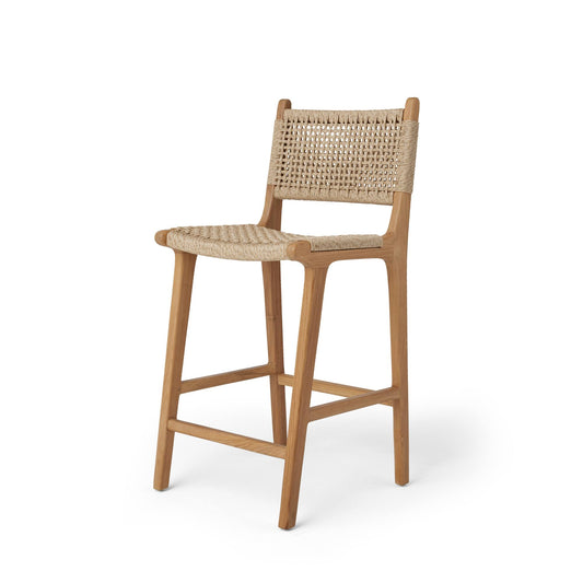 #2 In Outdoor Synthetic - Counter Stool - 100% Recyclable Synthetic Rattan - High-Grade Teak Frame With Neutral Finish - Hati Home
