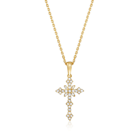 0.25 Ctw Diamond Cross Pendant Necklace Over Sterling